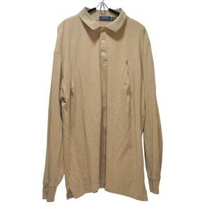 Polo Ralph‎ Lauren Mens 2XLT Long Sleeve Polo Tan/Gold Classic Preppy Old Money